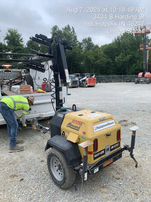 2022 Allmand NLV3GR (4) LED Light Fixture 350W, 23' Vertical Mast, 3kW Prime, Towable, Deep Sea L401, Leveling Jacks, Yanmar T4F 5.8hp