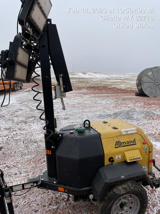 2022 Allmand NLV3GR (4) LED Light Fixture 350W, 23' Vertical Mast, 3kW Prime, Towable, ES Decals, T3