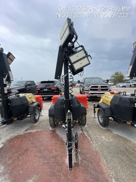 2022 Allmand NLV3GR (4) LED Light Fixture 350W, 23' Vertical Mast, 3kW Prime, Towable, Deep Sea L401, Leveling Jacks, Yanmar T4F 5.8hp