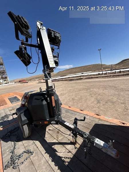 Allmand NLV3GR (4) LED Light Fixture 350W, 23' Vertical Mast, 3kW Prime, Towable, Deep Sea L401, Leveling Jacks, Yanmar T4F 5.8hp