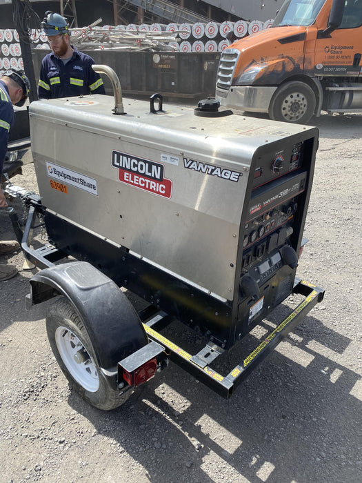 2019 Lincoln Electric Vantage 322 Welder Ready-Pak 3, Two wheel trailer, Fender and Light kit, Cable Rack
