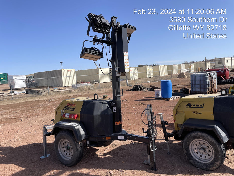 2022 Allmand NLV3GR (4) LED Light Fixture 350W, 23' Vertical Mast, 3kW Prime, Towable, ES Decals, T3