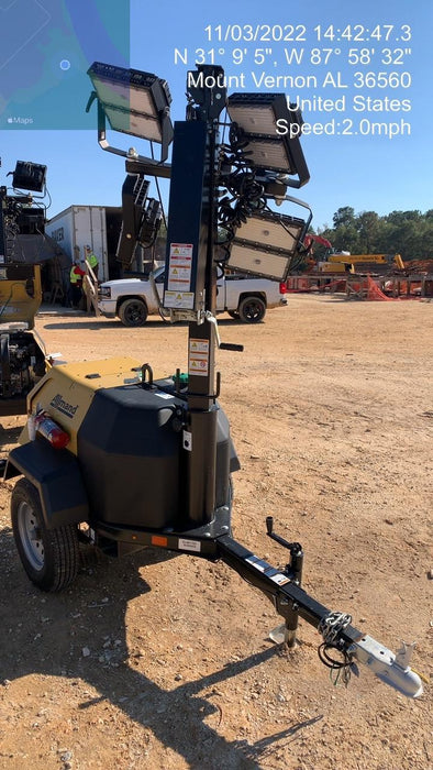 2022 Allmand NLV3GR (4) LED Light Fixture 350W, 23' Vertical Mast, 3kW Prime, Towable, Deep Sea L401, Leveling Jacks, Yanmar T4F 5.8hp