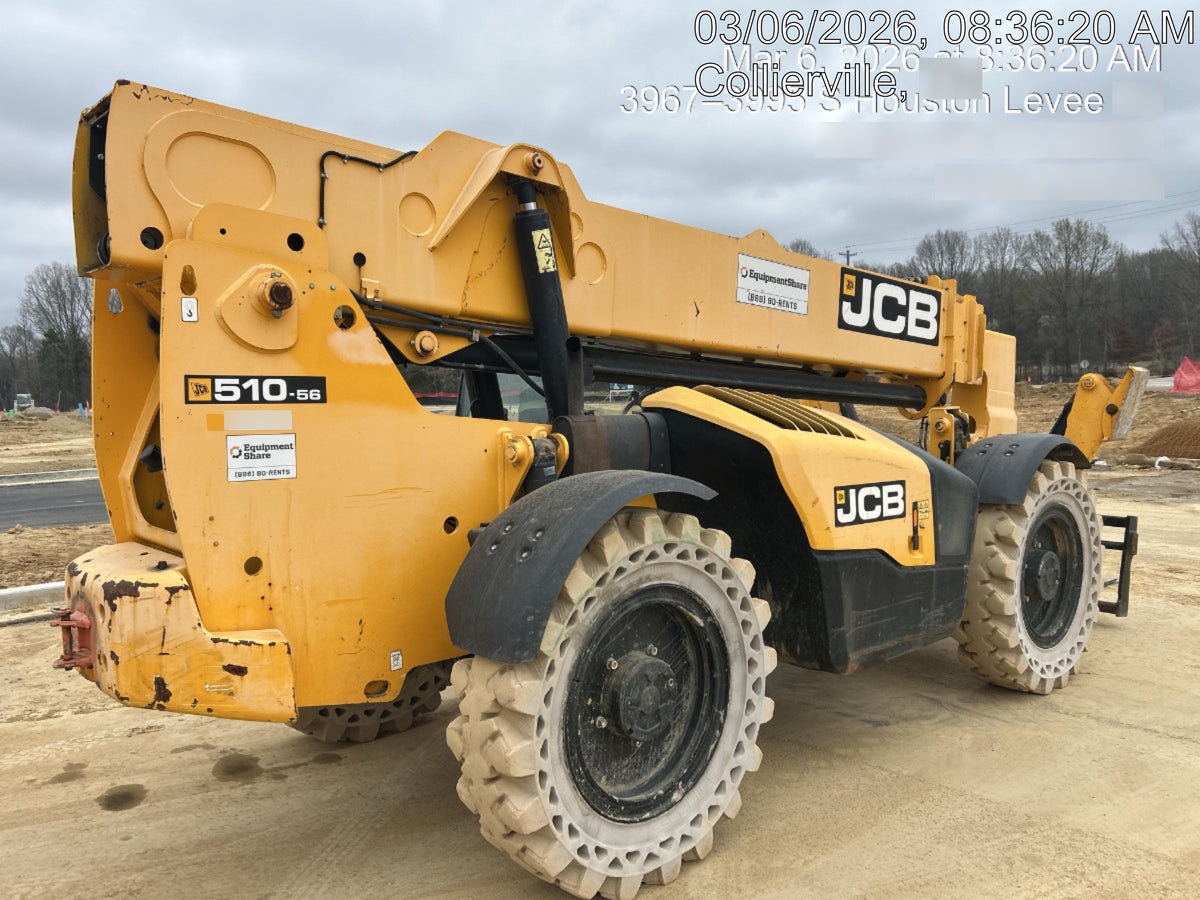 2019 JCB 510-56 Open ROPS, 74 HP, Solid Tires, Worklights, Beacon, Aux Hydraulics, Lifting Eye, 60" Carriage/60" Forks