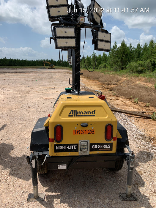 2021 Allmand NLV3GR (4) LED Light Fixture 350W, 23' Vertical Mast, 3kW Prime, Towable, Deep Sea L401, Leveling Jacks, Yanmar T4F 5.8hp