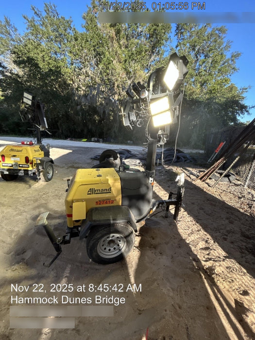 2021 Allmand NLV3GR (4) LED Light Fixture 350W, 23' Vertical Mast, 3kW Prime, Towable, Deep Sea L401, Leveling Jacks, Yanmar T4F 5.8hp