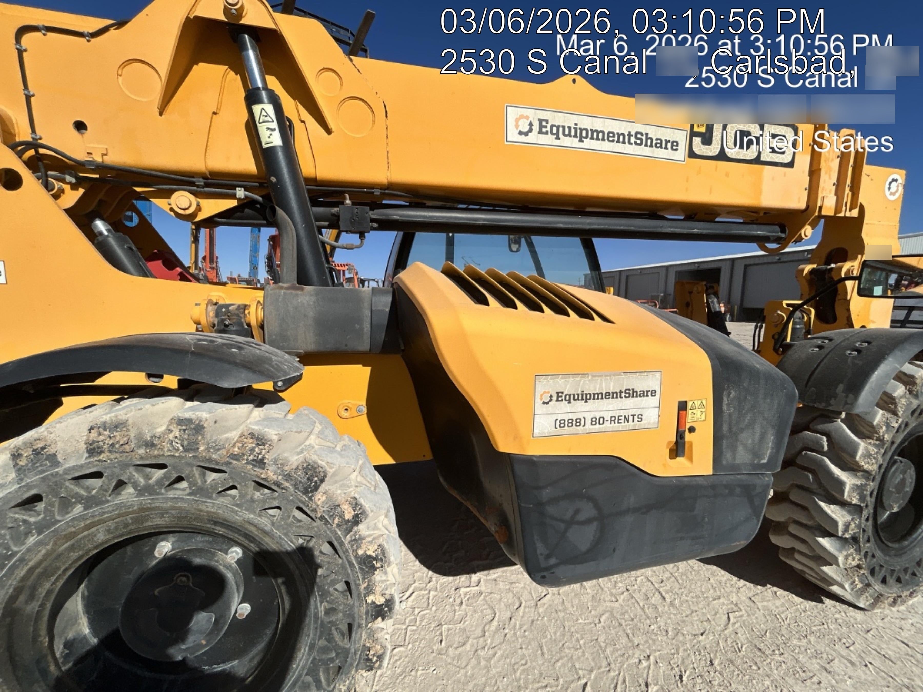 2019 JCB 510-56 Open ROPS, 74 HP, Solid Tires, Worklights, Beacon, Aux Hydraulics, Lifting Eye 72" Carriage/60" Forks