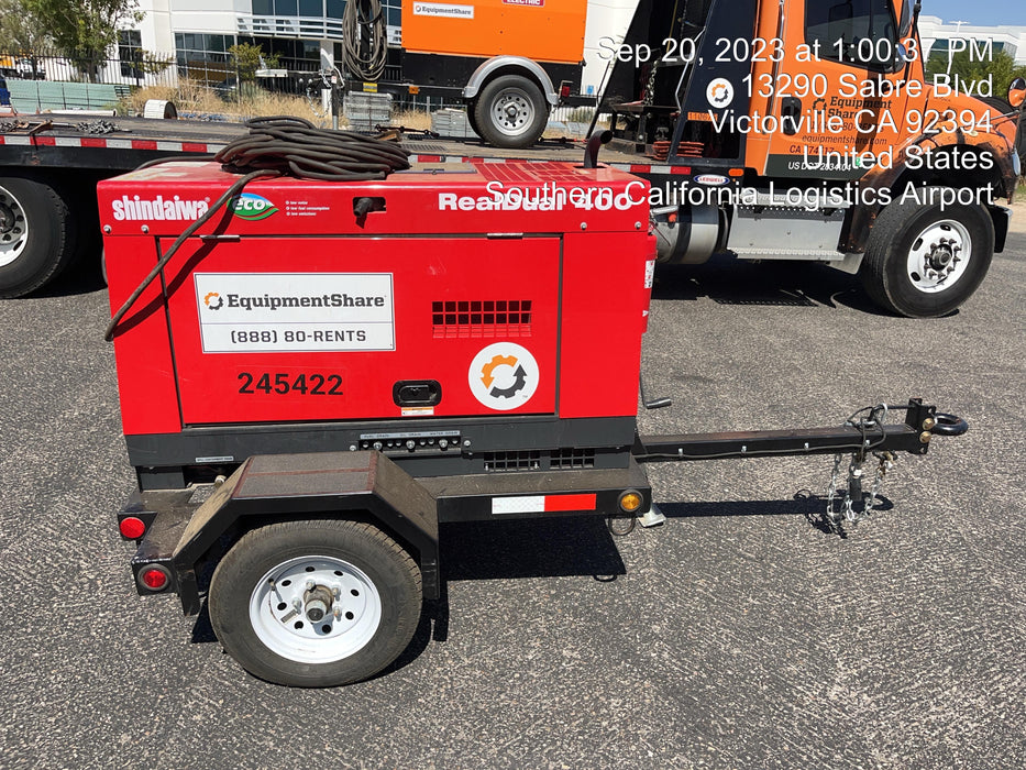 2022 Shindaiwa DGW400MDL Kubota D902 Engine, 23 HP, Dual Op Welder, Wire, Arc, Droop Stick, Tig, and CC Stick Functionality, Simulphase, 3 Phase and 1 Phase Gen Output, Single Axle NB Trlr, Slr Trckl Chrg 12V 12W, Fire Ext
