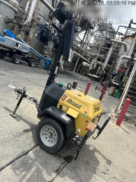 2022 Allmand NLV3GR (4) LED Light Fixture 350W, 23' Vertical Mast, 3kW Prime, Towable, Deep Sea L401, Leveling Jacks, Yanmar T4F 5.8hp