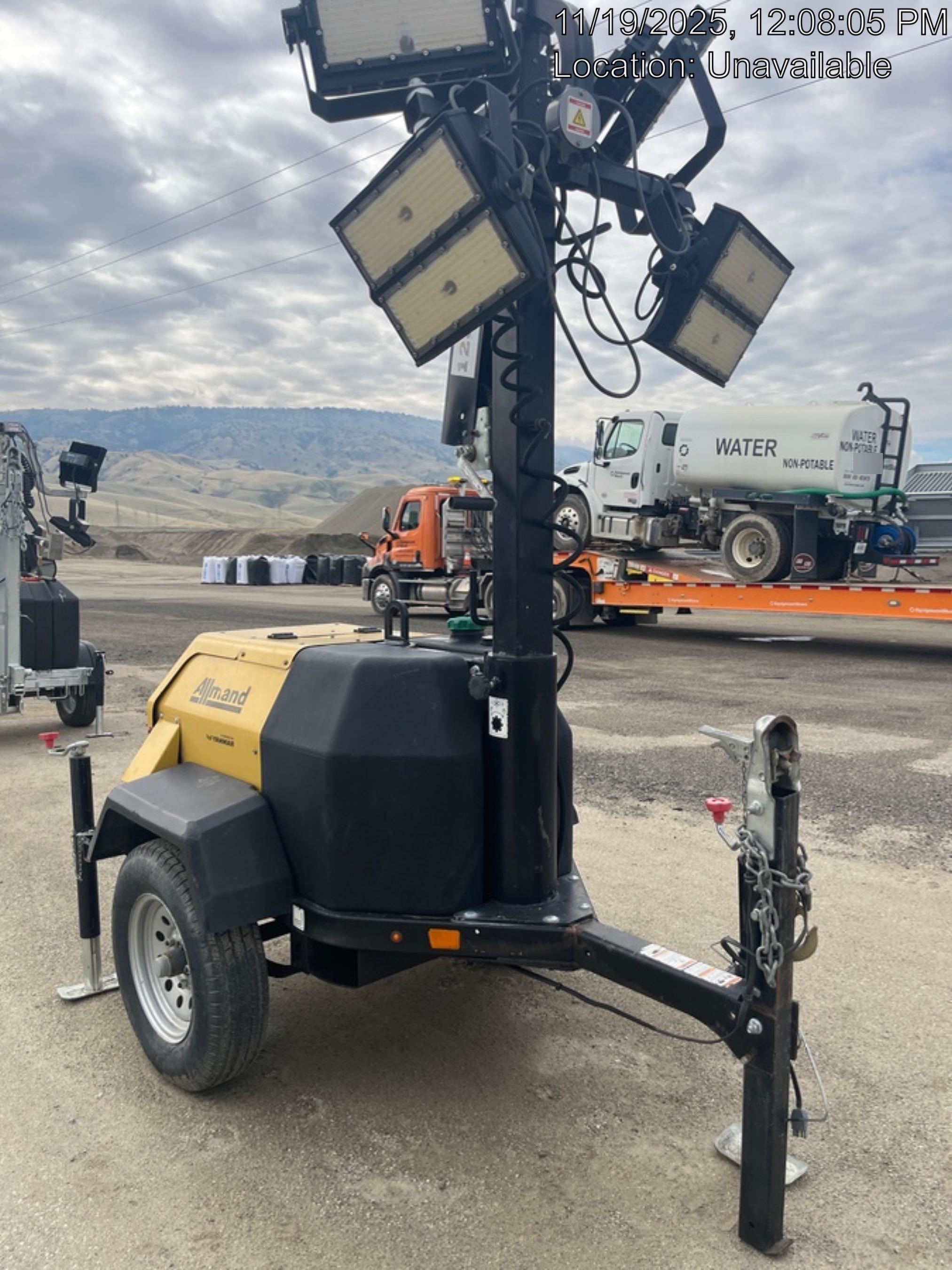2021 Allmand NLV3GR (4) LED Light Fixture 350W, 23' Vertical Mast, 3kW Prime, Towable, Deep Sea L401, Leveling Jacks, Yanmar T4F 5.8hp