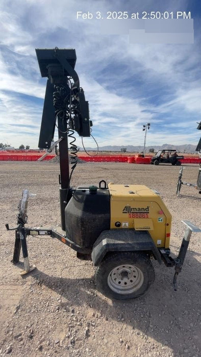 Allmand NLV3GR (4) LED Light Fixture 350W, 23' Vertical Mast, 3kW Prime, Towable, Deep Sea L401, Leveling Jacks, Yanmar T4F 5.8hp