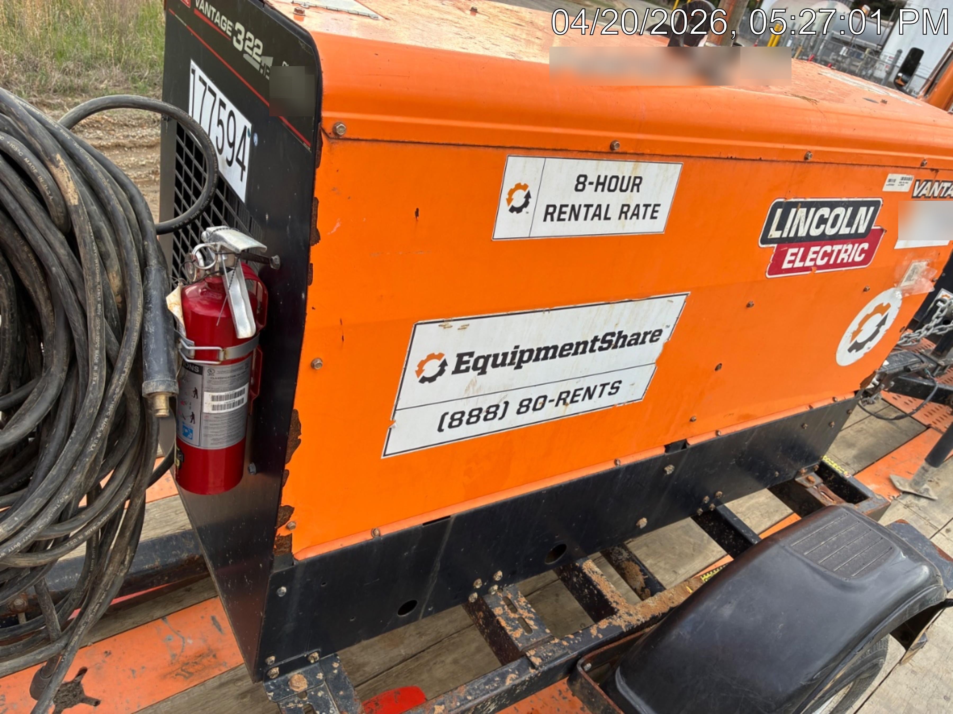 2021 Lincoln Electric Vantage 322 Vantage 322 Ready Pak 3 w/ Decals, ORANGE (includes trailer, cable rack, fender light kit) NO Telematics