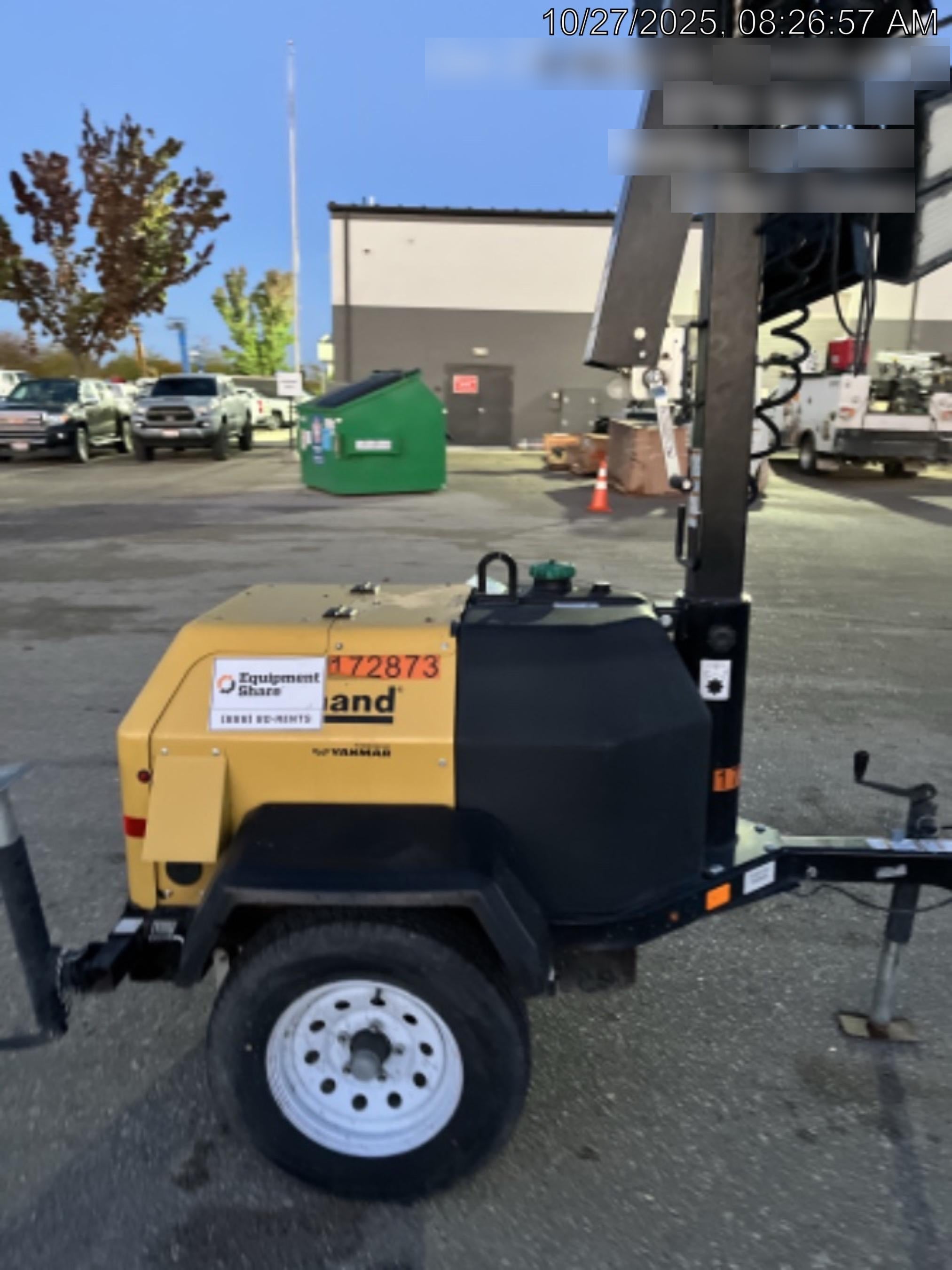 2021 Allmand NLV3GR (4) LED Light Fixture 350W, 23' Vertical Mast, 3kW Prime, Towable, Deep Sea L401, Leveling Jacks, Yanmar T4F 5.8hp