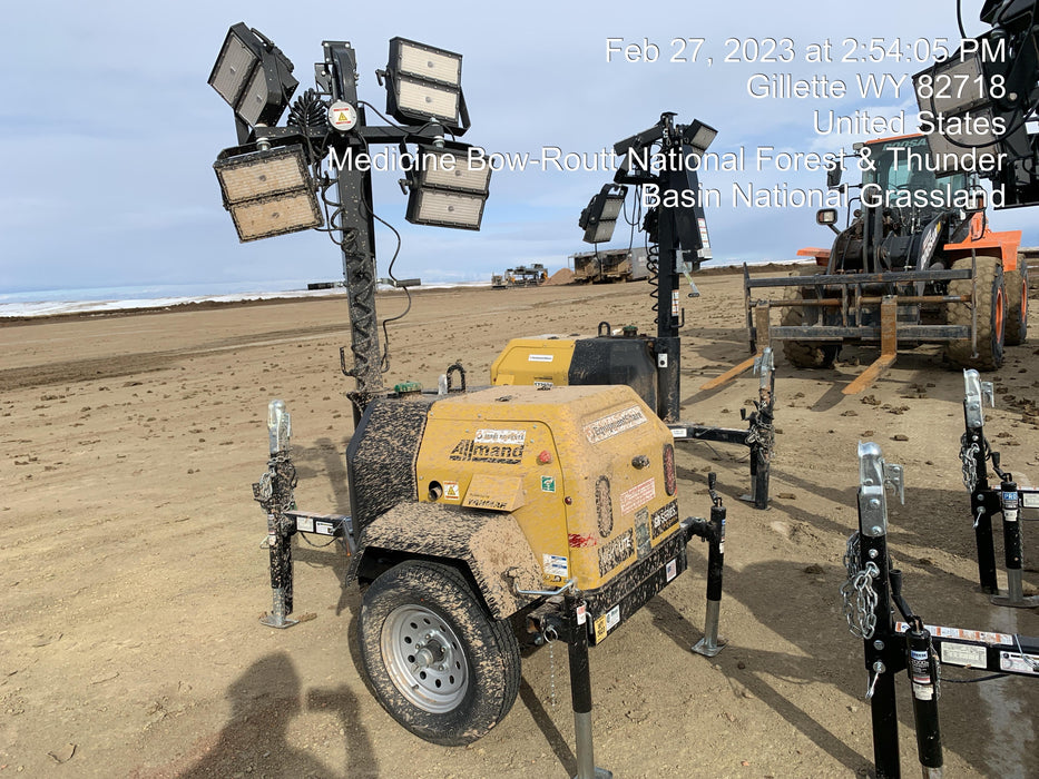 2022 Allmand NLV3GR (4) LED Light Fixture 350W, 23' Vertical Mast, 3kW Prime, Towable, ES Decals, T3