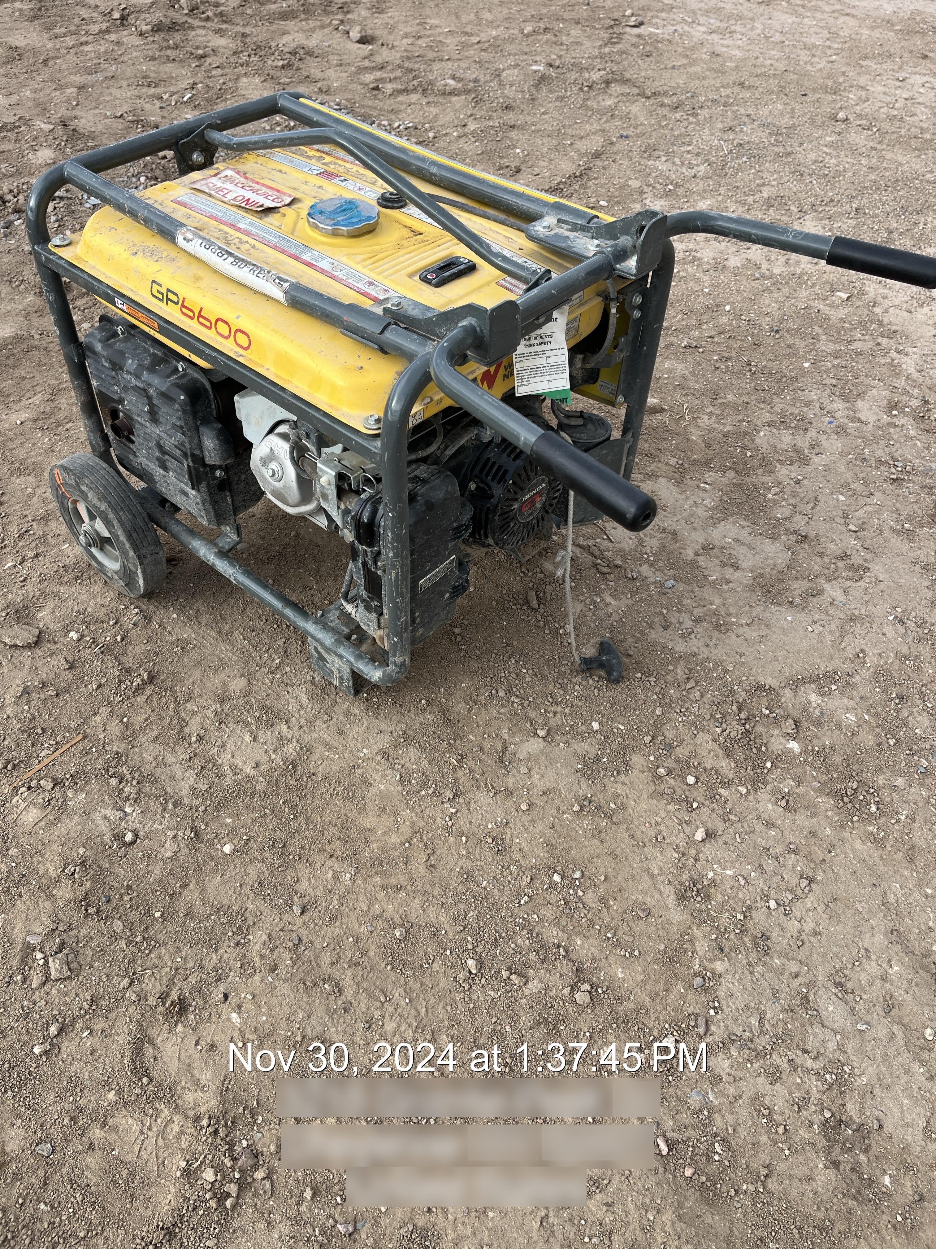 2021 Wacker Neuson GP6600A Standard 6.6kW Generator, Includes Wheel Kit. P/N: 5100042220
