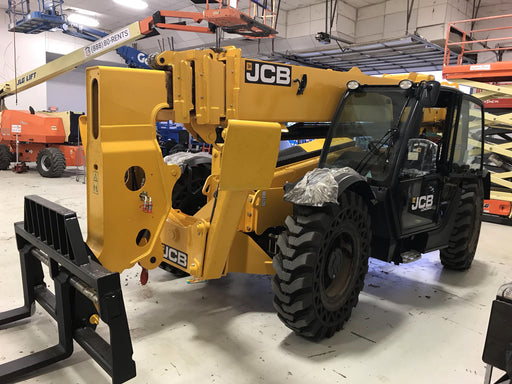 2019 JCB 512-56 Enclosed Cab, 109 HP, Solid Tires, Worklights, Beacon, Aux Hydraulics, Lifting Eye 60" Carriage/60" Forks
