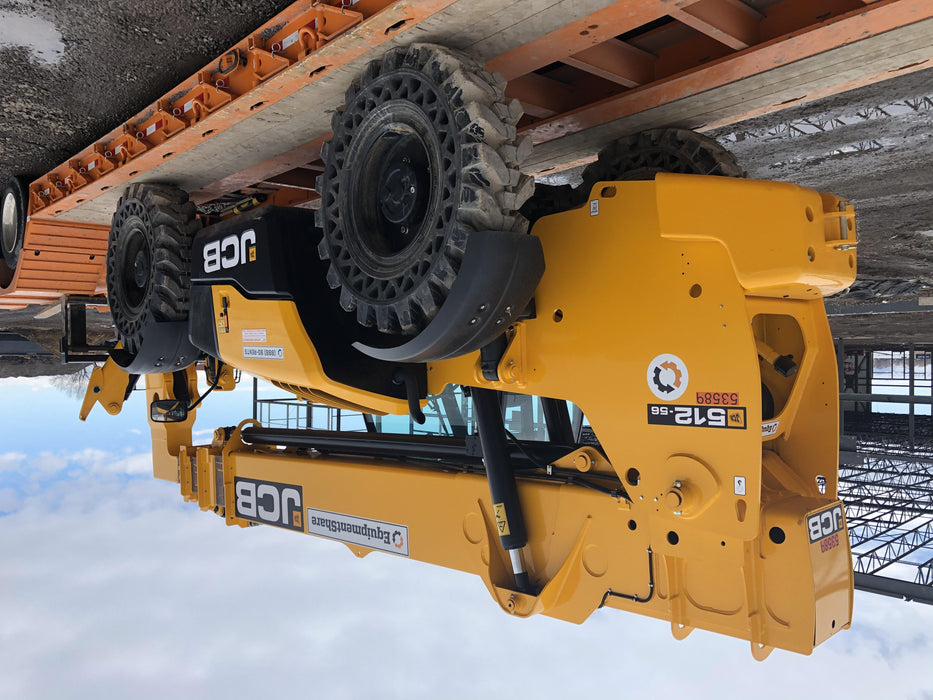 2019 JCB 512-56 Cab/Heat/Air, 109 HP, Solid Tires, STD Worklight, Beacon, Aux Hydraulics, Lifting Eye, Back up Alarm w/66" Carriage/60" Forks