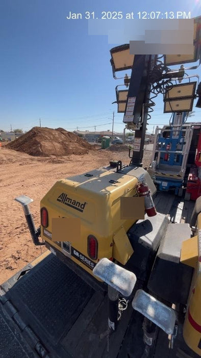 Allmand NLV3GR (4) LED Light Fixture 350W, 23' Vertical Mast, 3kW Prime, Towable, Deep Sea L401, Leveling Jacks, Yanmar T4F 5.8hp