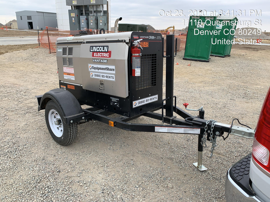 2019 Lincoln Electric Vantage 322 Welder Ready-Pak 3, Two wheel trailer, Fender and Light kit, Cable Rack