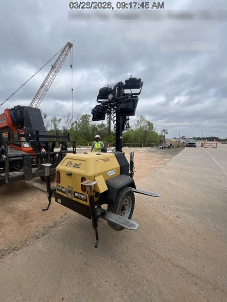2022 Allmand NLV3GR (4) LED Light Fixture 350W, 23' Vertical Mast, 3kW Prime, Towable, Deep Sea L401, Leveling Jacks, Yanmar T4F 5.8hp