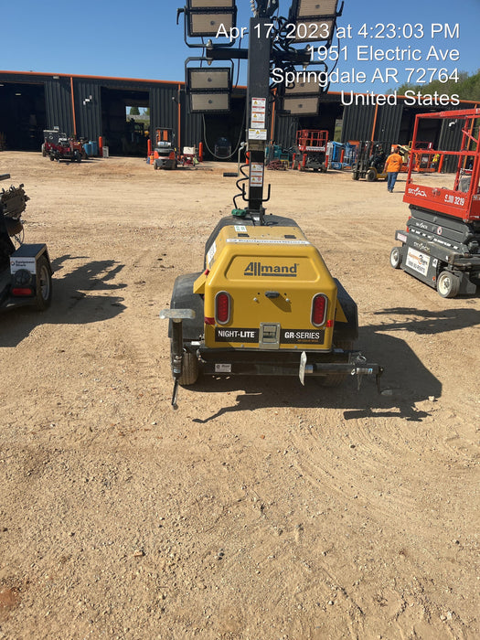 2022 Allmand NLV3GR (4) LED Light Fixture 350W, 23' Vertical Mast, 3kW Prime, Towable, Deep Sea L401, Leveling Jacks, Yanmar T4F 5.8hp