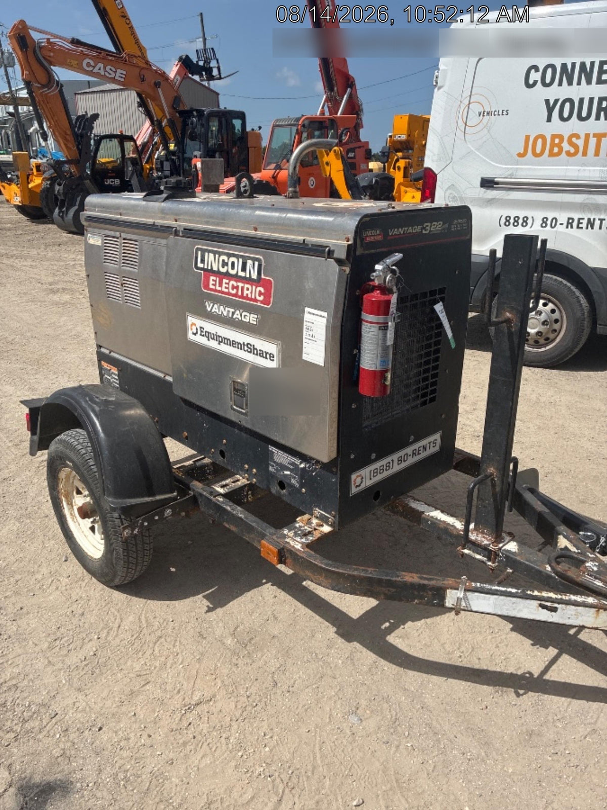 2019 Lincoln Electric Vantage 322 Ready-Pak 3, Two Wheel Trailer, Fender and Light Kit, Cable Rack