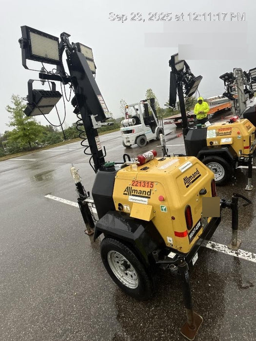 2022 Allmand NLV3GR (4) LED Light Fixture 350W, 23' Vertical Mast, 3kW Prime, Towable, Deep Sea L401, Leveling Jacks, Yanmar T4F 5.8hp