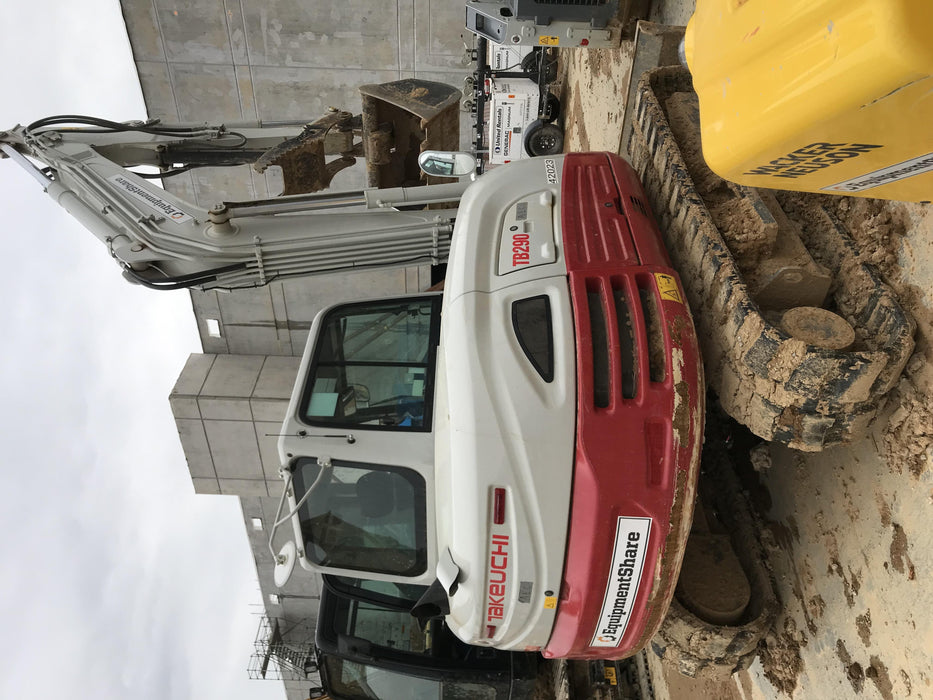 2019 Takeuchi TB290 Cab/Heat/AC Rubber tracks, Dozer blade, Travel alarm, Auxiliary hydraulics Manual QC, Hydraulic thumb, 18", 24", and 36" Buckets