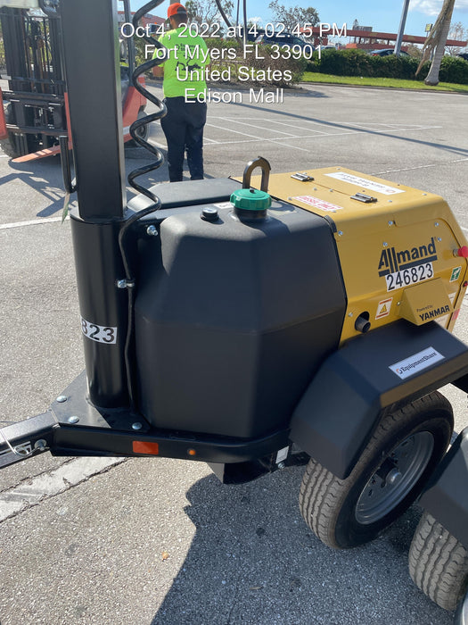 2022 Allmand NLV3GR (4) LED Light Fixture 350W, 23' Vertical Mast, 3kW Prime, Towable, ES Decals, T3