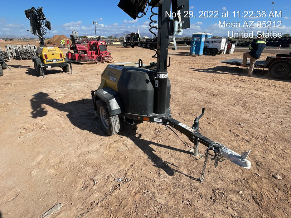 2022 Allmand NLV3GR (4) LED Light Fixture 350W, 23' Vertical Mast, 3kW Prime, Towable, Deep Sea L401, Leveling Jacks, Yanmar T4F 5.8hp