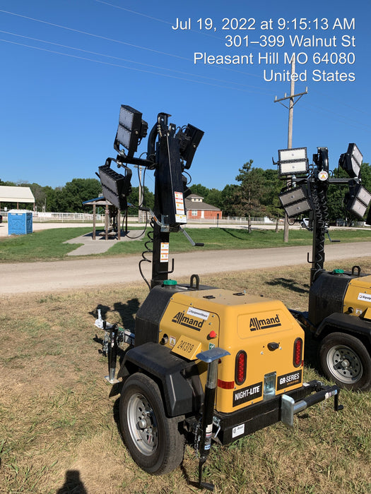 2022 Allmand NLV3GR (4) LED Light Fixture 350W, 23' Vertical Mast, 3kW Prime, Towable, Deep Sea L401, Leveling Jacks, Yanmar T4F 5.8hp