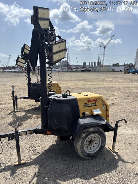 2022 Allmand NLV3GR (4) LED Light Fixture 350W, 23' Vertical Mast, 3kW Prime, Towable, Deep Sea L401, Leveling Jacks, Yanmar T4F 5.8hp