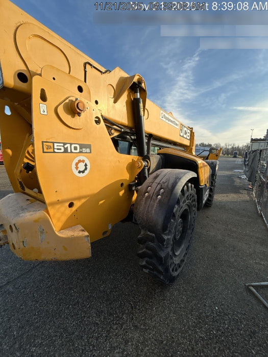 2020 JCB 510-56 Cab/Heat/Air, 74 HP, Solid Tires, STD Worklight, Beacon, Aux Hydraulics, Lifting Eye, Back up Alarm w/66" Carriage/60" Forks