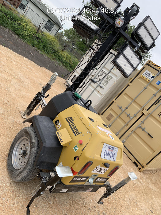 2022 Allmand NLV3GR (4) LED Light Fixture 350W, 23' Vertical Mast, 3kW Prime, Towable, ES Decals, T3