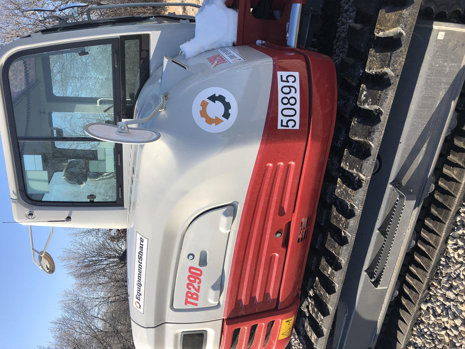 2019 Takeuchi TB290 Cab, AC, Rubber Tracks, Dozer Blade, Travel Alarm, Control Pattern Change Valve, Auxiliary Hydraulics w/18" Quick Coupler Bucket with teeth, 6.2 cu. ft. capacity/24" Quick Coupler Bucket with teeth, 8.6 cu. ft. capacity/36" Quick Coupler Bucket with teeth, 13.4 cu. ft. capacity, Quick Coupler, Hydraulic Thumb Installed