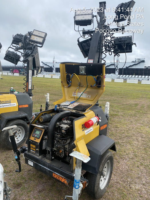 2022 Allmand NLV3GR (4) LED Light Fixture 350W, 23' Vertical Mast, 3kW Prime, Towable, Deep Sea L401, Leveling Jacks, Yanmar T4F 5.8hp