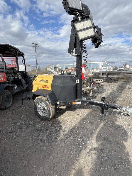 Allmand NLV3GR (4) LED Light Fixture 350W, 23' Vertical Mast, 3kW Prime, Towable, Deep Sea L401, Leveling Jacks, Yanmar T4F 5.8hp