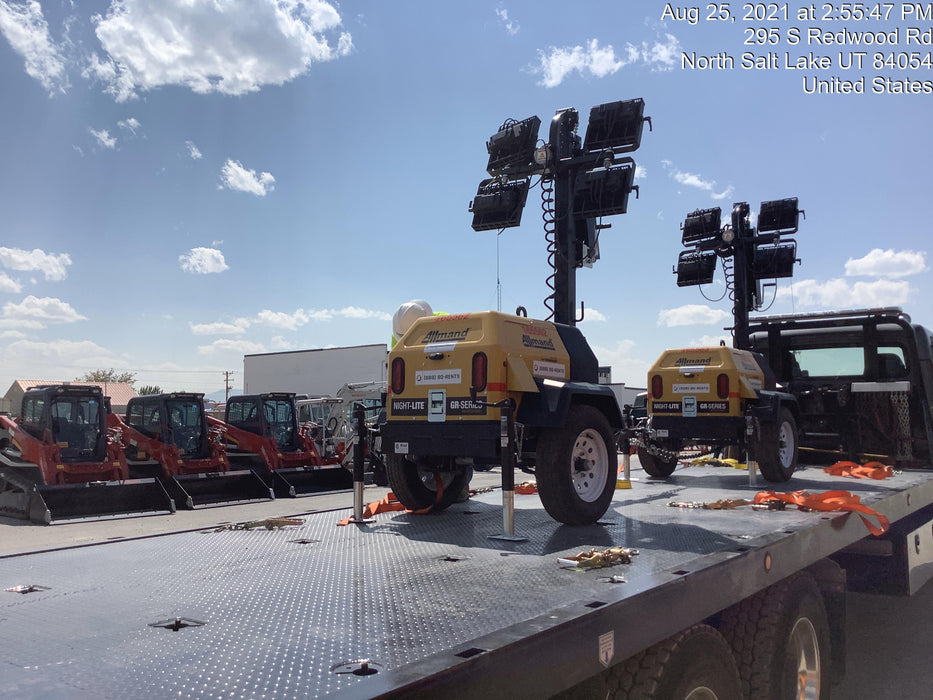 2021 Allmand NLV3GR (4) LED Light Fixture 350W, 23' Vertical Mast, 3kW Prime, Towable, Deep Sea L401, Leveling Jacks, Yanmar T4F 5.8hp