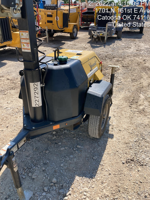 2022 Allmand NLV3GR (4) LED Light Fixture 350W, 23' Vertical Mast, 3kW Prime, Towable, Deep Sea L401, Leveling Jacks, Yanmar T4F 5.8hp