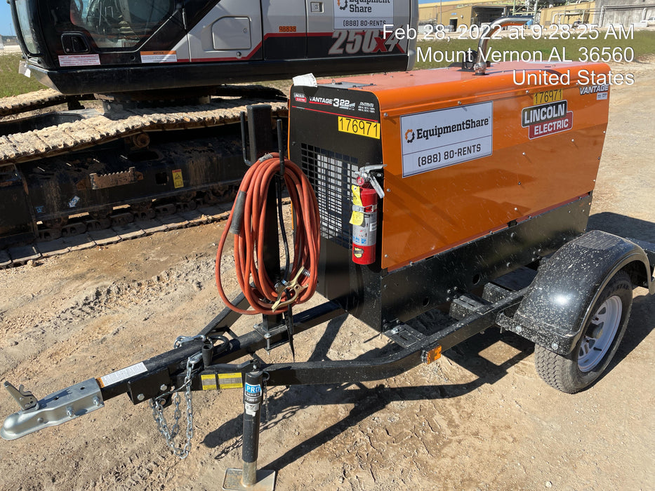 2021 Lincoln Electric Vantage 322 Vantage 322 Ready Pak 3 w/ Decals, ORANGE (includes trailer, cable rack, fender light kit) NO Telematics