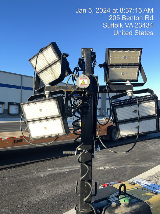 2021 Allmand NLV3GR (4) LED Light Fixture 350W, 23' Vertical Mast, 3kW Prime, Towable, Deep Sea L401, Leveling Jacks, Yanmar T4F 5.8hp