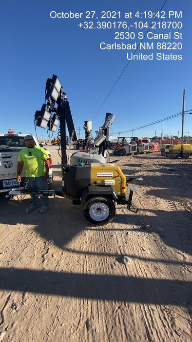 2021 Allmand NLV3GR (4) LED Light Fixture 350W, 23' Vertical Mast, 3kW Prime, Towable, Deep Sea L401, Leveling Jacks, Yanmar T4F 5.8hp