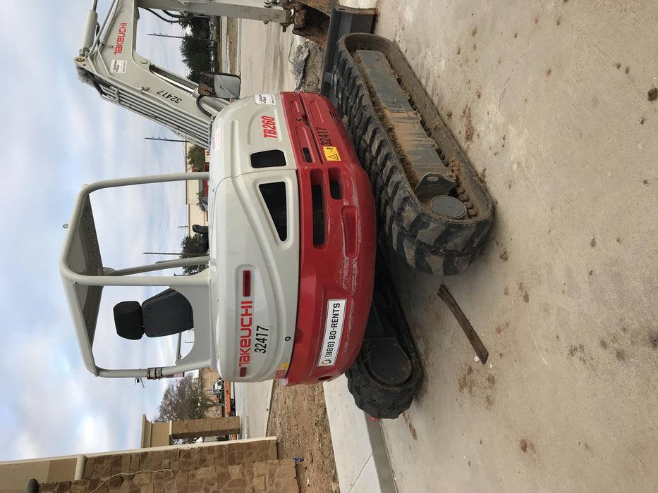 2019 Takeuchi TB260 Canopy, Standard Blade, Auxiliary hydraulics w/Manual QC, Hydraulic thumb, 12" ,18", 24" Bucket