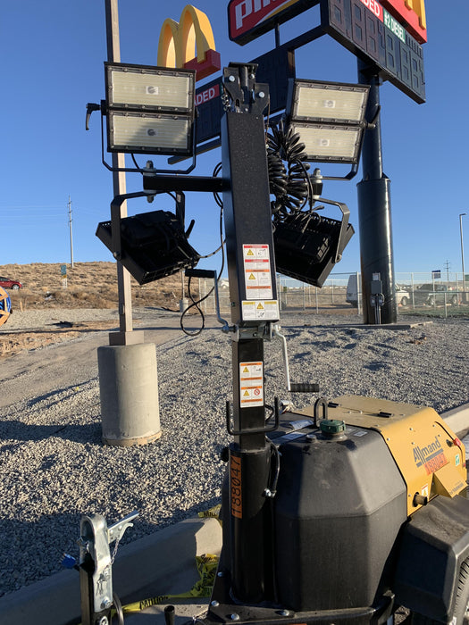 Allmand NLV3GR (4) LED Light Fixture 350W, 23' Vertical Mast, 3kW Prime, Towable, Deep Sea L401, Leveling Jacks, Yanmar T4F 5.8hp