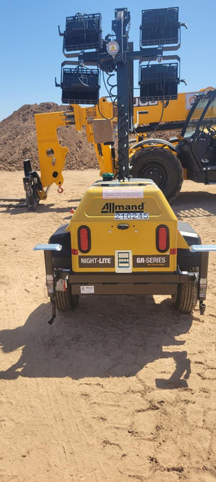 2022 Allmand NLV3GR (4) LED Light Fixture 350W, 23' Vertical Mast, 3kW Prime, Towable, Deep Sea L401, Leveling Jacks, Yanmar T4F 5.8hp