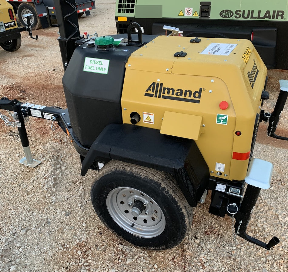 2022 Allmand NLV3GR (4) LED Light Fixture 350W, 23' Vertical Mast, 3kW Prime, Towable, Deep Sea L401, Leveling Jacks, Yanmar T4F 5.8hp