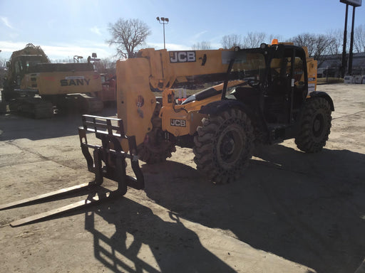 2019 JCB 509-42 74 HP w/Open ROPS, Beacon, Aux Hydraulics, LED Work lights, Solid Tires 66" Carriage/60" Forks
