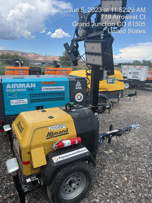 2022 Allmand NLV3GR (4) LED Light Fixture 350W, 23' Vertical Mast, 3kW Prime, Towable, ES Decals, T3