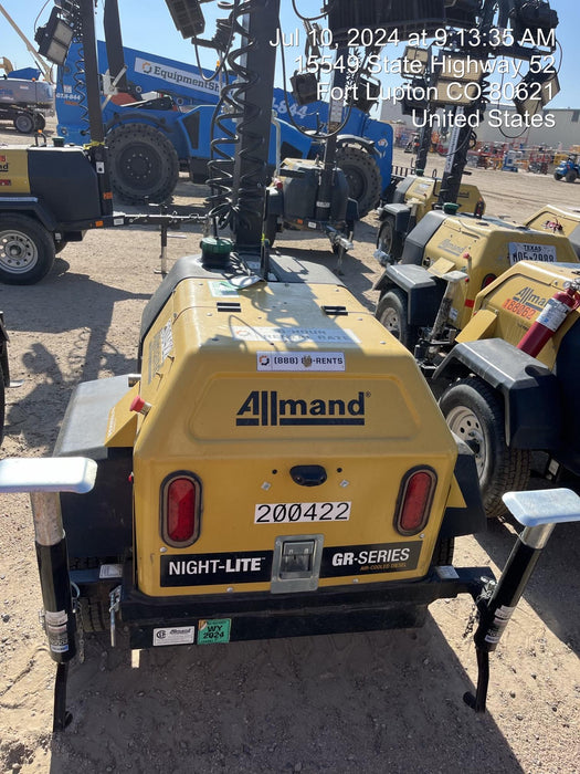 2022 Allmand NLV3GR (4) LED Light Fixture 350W, 23' Vertical Mast, 3kW Prime, Towable, Deep Sea L401, Leveling Jacks, Yanmar T4F 5.8hp