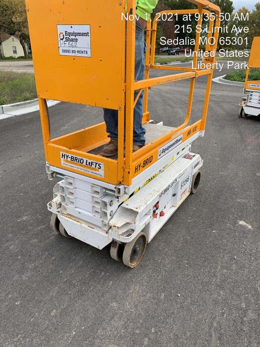 Custom Equipment HB-1430 Hy-Brid Scissor Lift
Platform capacity up to 670 lbs
Working height up to 20 ft
Weighs under 1,700 lbs
Non-marking wheels